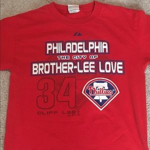 Philadelphia Phillies Philly Cliff Lee #34 MLB Baseball Red T-Shirt Youth Large